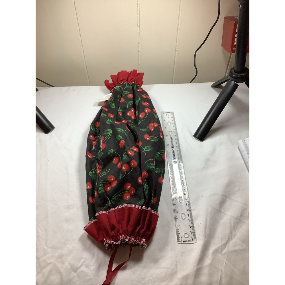 Handmade‎ Fabric Grocery Bag Holder Dispenser Black Red Cherries